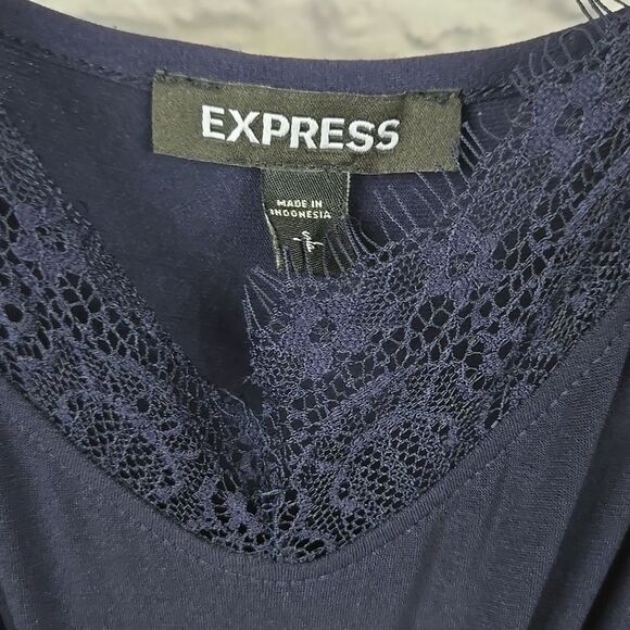 Express Women's Jumpsuit Sleeveless Navy Blue Lace V-Neck Super Soft Jersey Knit - Picture 2 of 11